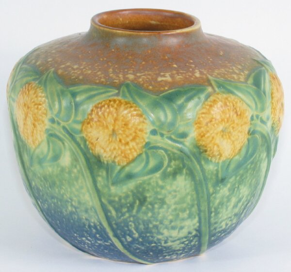 Roseville Sunflower 6" Vase Mint: Roseville Sunflower 488-6" vase. Marked with red crayon 488. Mint. 6" tall.