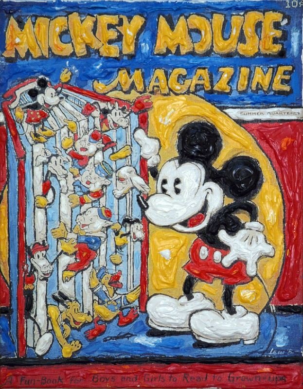 Reading Mickey by Leslie Lew - Mixed Media - Animation: "Reading Mickey" by Leslie Lew - Mixed Media - Animation & Cartoon. This Mixed Media measures approx. 18H x 14W Inches as shown. This item has been certified authentic and ships with a Certificate of 