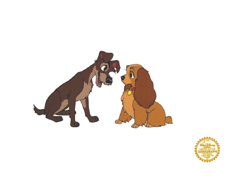 Lady and The Tramp by Walt Disney - Animation Sericel: "Lady and The Tramp" by Walt Disney - Animation Sericel - Animation & Cartoon. This Animation Sericel measures approx. 10.75H x 12W Inches as shown. This item has been certified authentic and ships wi