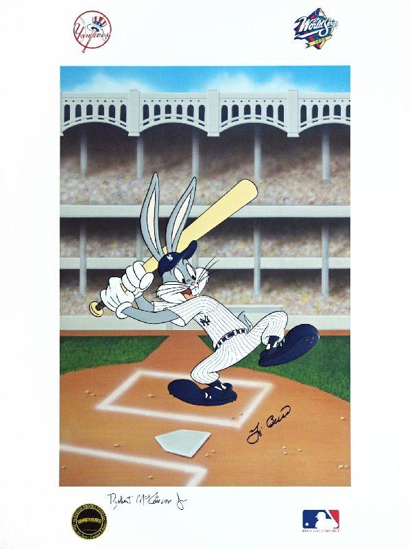 Bugs Bunny Signed by Robert Mckimson Jr and Berra by: "Bugs Bunny Signed by Robert Mckimson Jr and Berra" by Warner Brothers - Memorabilia Item - Animation & Cartoon. This Memorabilia Item measures approx. 24H x 18W Inches as shown. This item has been ce