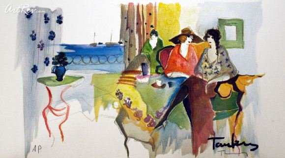 Untitled by Itzchak Tarkay - Serigraph on Paper -: "Untitled" by Itzchak Tarkay - Serigraph on Paper - People. This Serigraph on Paper measures approx. 12H x 26W Inches as shown. This item has been certified authentic and ships with a Certificate of A