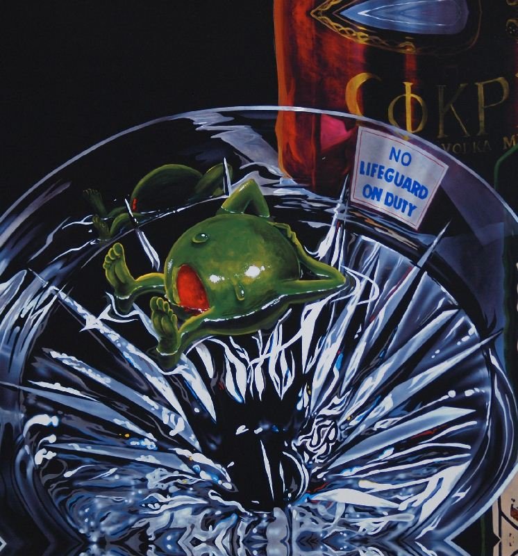 No Lifeguard On Duty by Michael Godard - Fine Art Print: "No Lifeguard On Duty" by Michael Godard - Fine Art Print - Food & Drink. This Fine Art Print measures approx. 11.5H x 11.5W Inches as shown. This item has been certified authentic and ships with a Ce