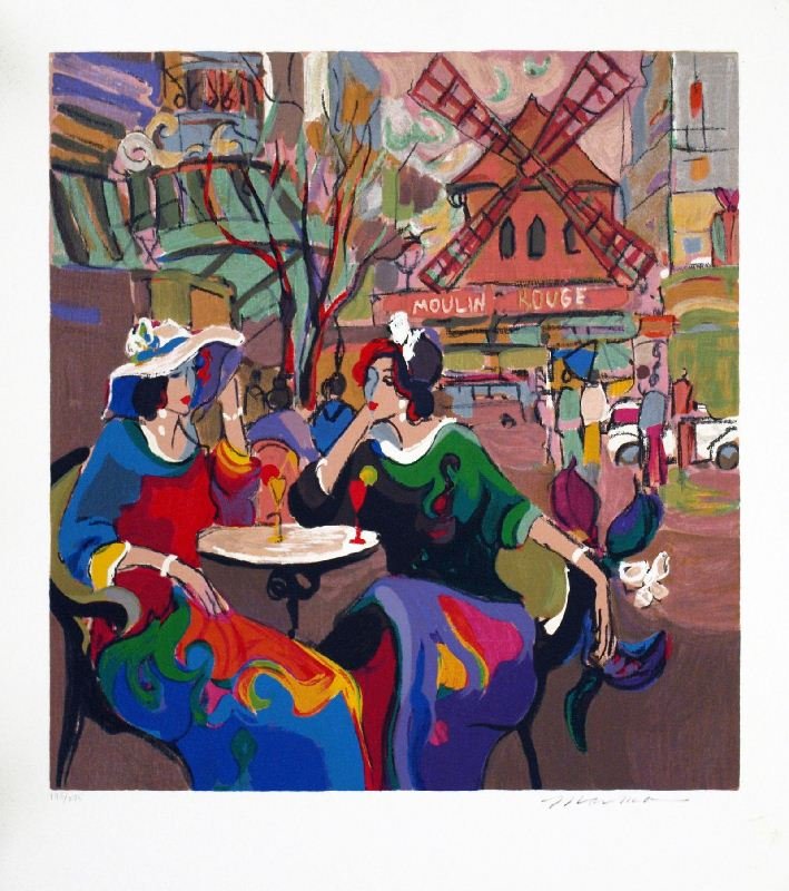 City Cafe Paris by Isaac Maimon - Serigraph on Paper -: "City Cafe Paris" by Isaac Maimon - Serigraph on Paper - People. This Serigraph on Paper measures approx. 16H x 16W Inches as shown. This item has been certified authentic and ships with a Certificate