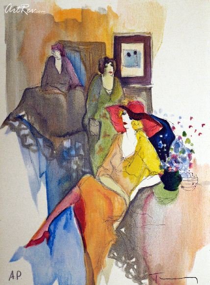 Untitled by Itzchak Tarkay - Serigraph on Paper -: "Untitled" by Itzchak Tarkay - Serigraph on Paper - People. This Serigraph on Paper measures approx. 12H x 9W Inches as shown. This item has been certified authentic and ships with a Certificate of Au