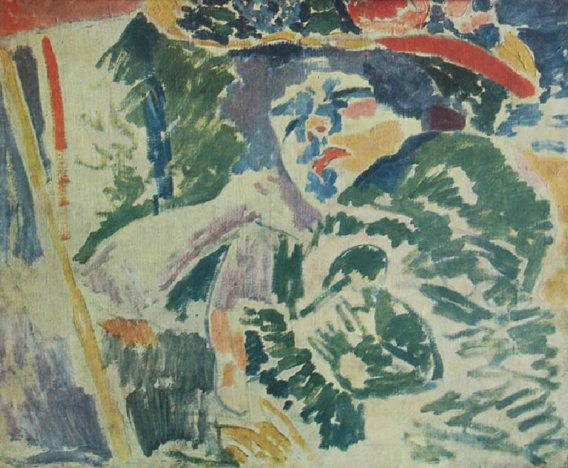 Le Femme au Transatlantique by Andre Derain -: "Le Femme au Transatlantique" by Andre Derain - Lithographic Bookplate - Abstract. This Lithographic Bookplate measures approx. 7.5H x 8.75W Inches as shown. This item has been certified authentic and