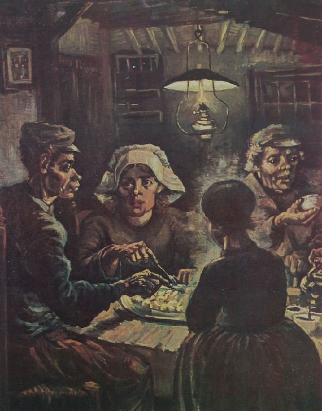 The Potato Eaters by Vincent van Gogh - Lithographic: "The Potato Eaters" by Vincent van Gogh - Lithographic Bookplate - People. This Lithographic Bookplate measures approx. 10.25H x 8.25W Inches as shown. This item has been certified authentic and ships