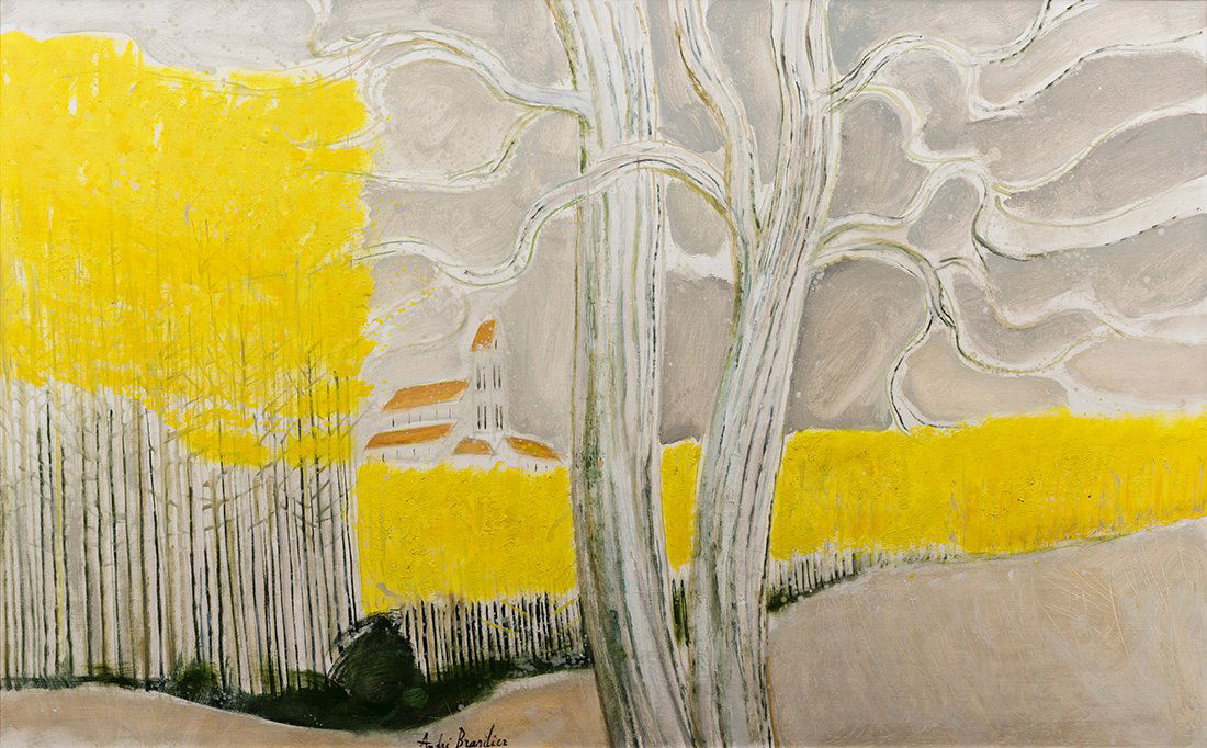 Andre Brasilier (B. 1929) Les Peupliers Jaunes, 1977: ANDRÉ BRASILIER (FRENCH B. 1929) ”LES PEUPLIERS JAUNES” OIL ON CANVAS SIGNED, 1977 29 inches X 46 inches 36.75 inches X 53.75 inches WITH FRAME Excellent condition Provenance: Wally Findlay Gall