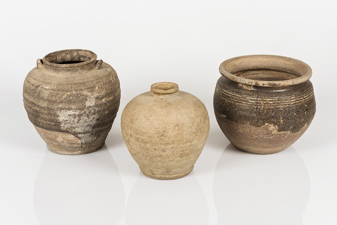 Yuan or Ming Chinese Stoneware Jars: CHINESE STONEWARE JARS YUAN/MING DYNASTY 13-15TH CENTURY VARIOUS SIZES 6.5-5.5” X 6.5-5.25” ACQUIRED IN THE PHILIPPINES CIRCA 1958 Provenance: Anthony "Tony" Stoner Collection and by descent thr