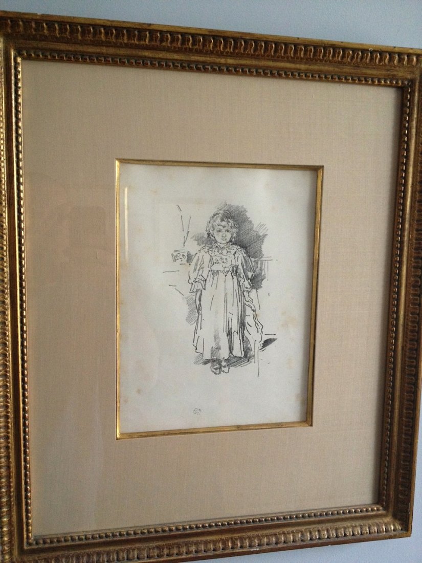 James A. Whistler Original Lithograph "Little Evelyn": James A. Whistler (1834-1903) Original Lithograph, pencil signed with the butterfly signature, on imitation Japan paper with the R. Barnie Philip's stamp on the verso 10 x 7 1/2 inches (image) 19 1/2 
