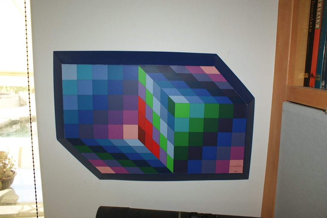 Victor Vasarely (1906-1997) "Gestalt-Sin": Victor Vasarely (1906-1997) Lithograph, signed by the artist 15 x 23 inches Provenance: Collection of Dr. Bob Liebeskind Vasarely Center, New York, NY. Sold to above in 1971