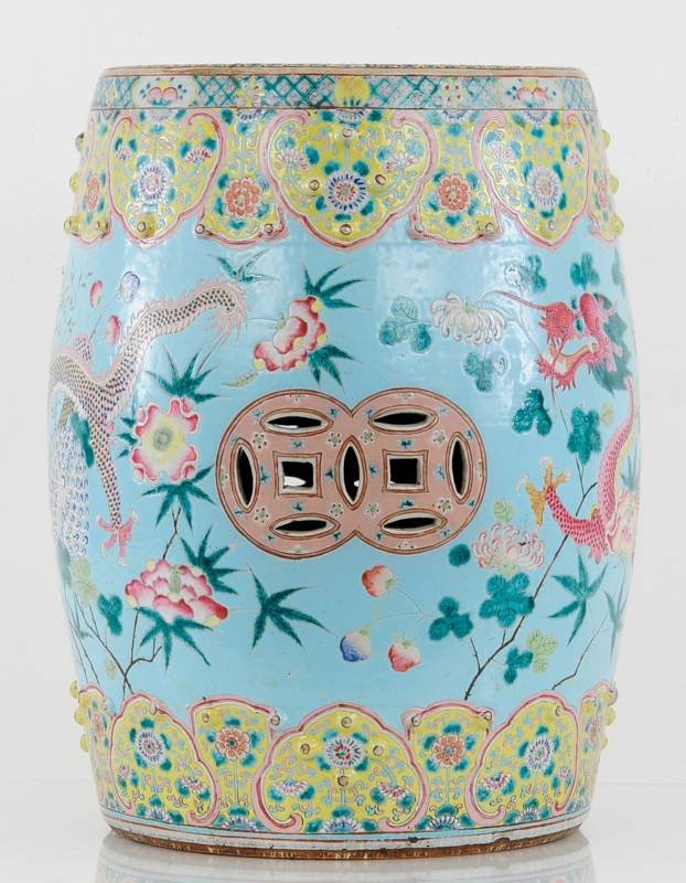 Chinese Famille Rose Gardon Stool: Famille Rose Gardon Stool China 19th C. H:47cm D:29.5cm