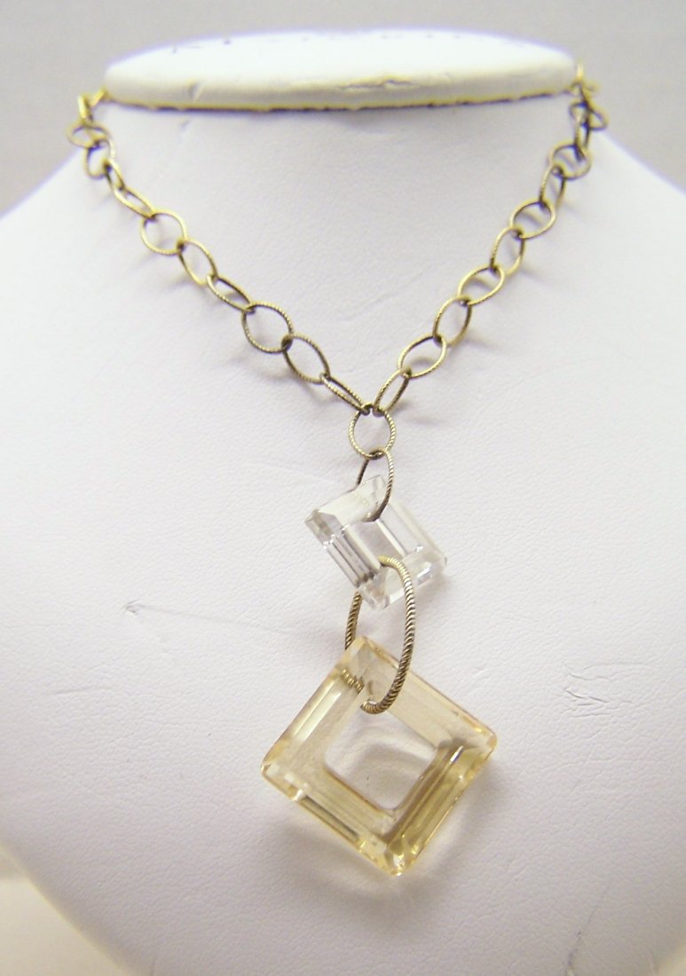 KIM ALESSI sterling silver Swarovski crystal necklace: measures 20 1/4" long crafted with 13mm & 20mm square shape Swarovski crystal, weights 12.4 grams, signed Kim Alessi 925,
