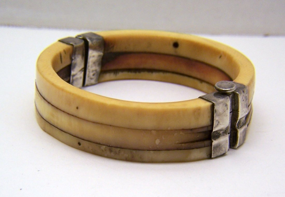 vintage sterling silver carved ivory bangle bracelet