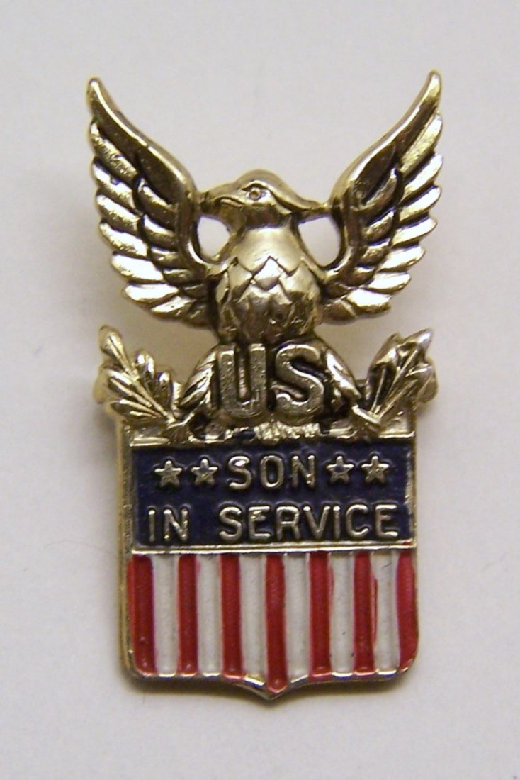 Coro sterling silver son in service brooch pin medal: measures 1 3/16" long by 11/16" wide, weights 5 grams, signed Coro sterling silver pat pend. in great condition