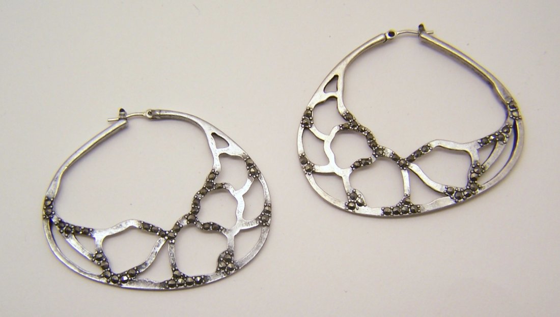 Kennet cole reaction marcasite earrings: measures 1 5/8" long by 2 1/16" wide, weights 14.4 grams, in great condition