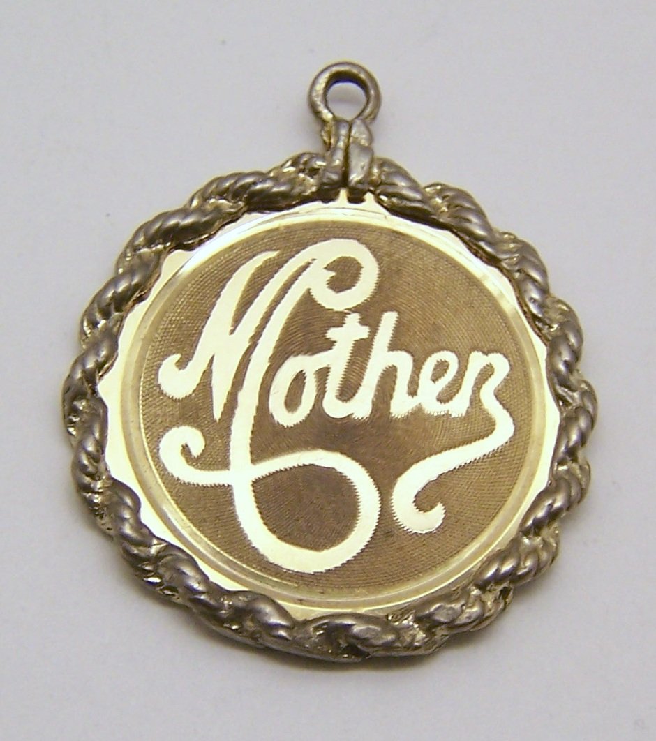 ELCO 12k Gf disk Mother pendant charm bracelet: measures 1 5/16" long by 1 1/8" wide, engraved Mother With love nan & bob, weights 5.59 grams, in good condition