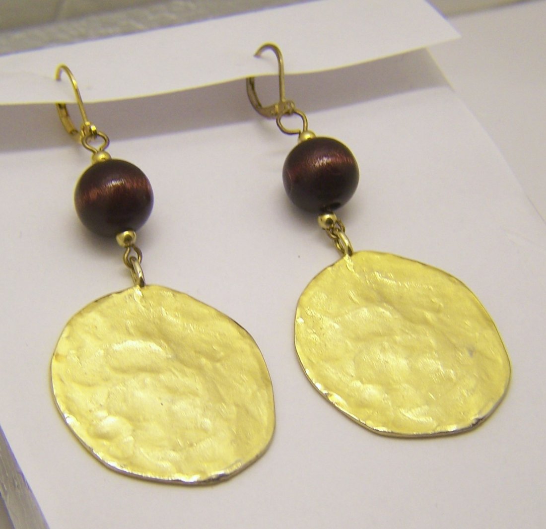 KJL KENNETH JANE LANE gold tone earrings: measures 2 15/16" long by 1 1/4" wide, weights 17.3 grams, in good condition