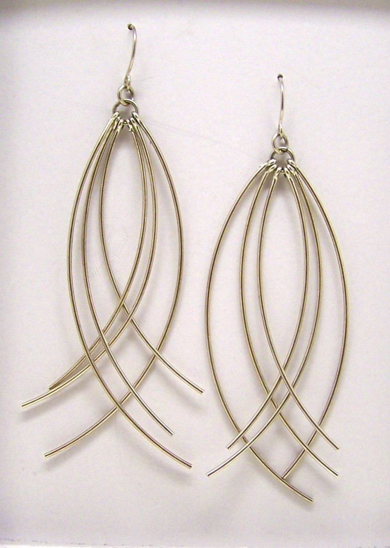silver tone drop earrings: measures 3 5/8" long, weights 6.8 grams, in great condition