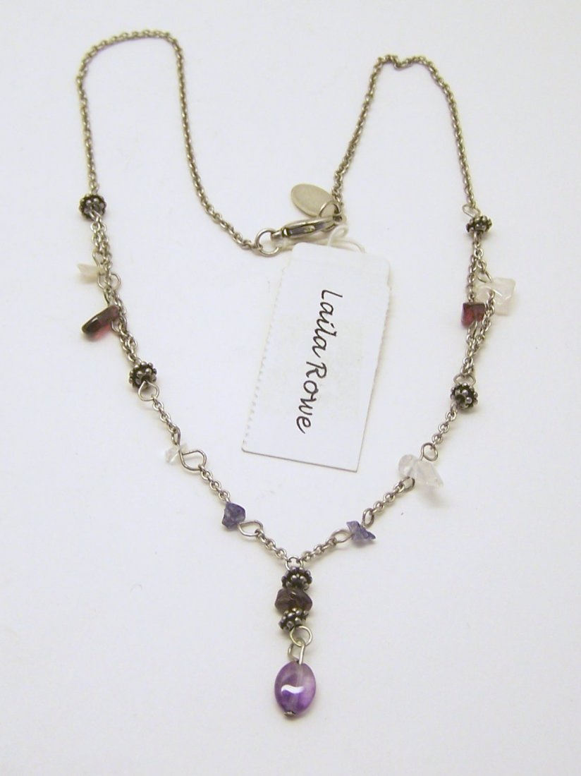 LAILA ROWE silver tone gemstone necklace: measures 16" long, weights 6.3 grams, in great condition