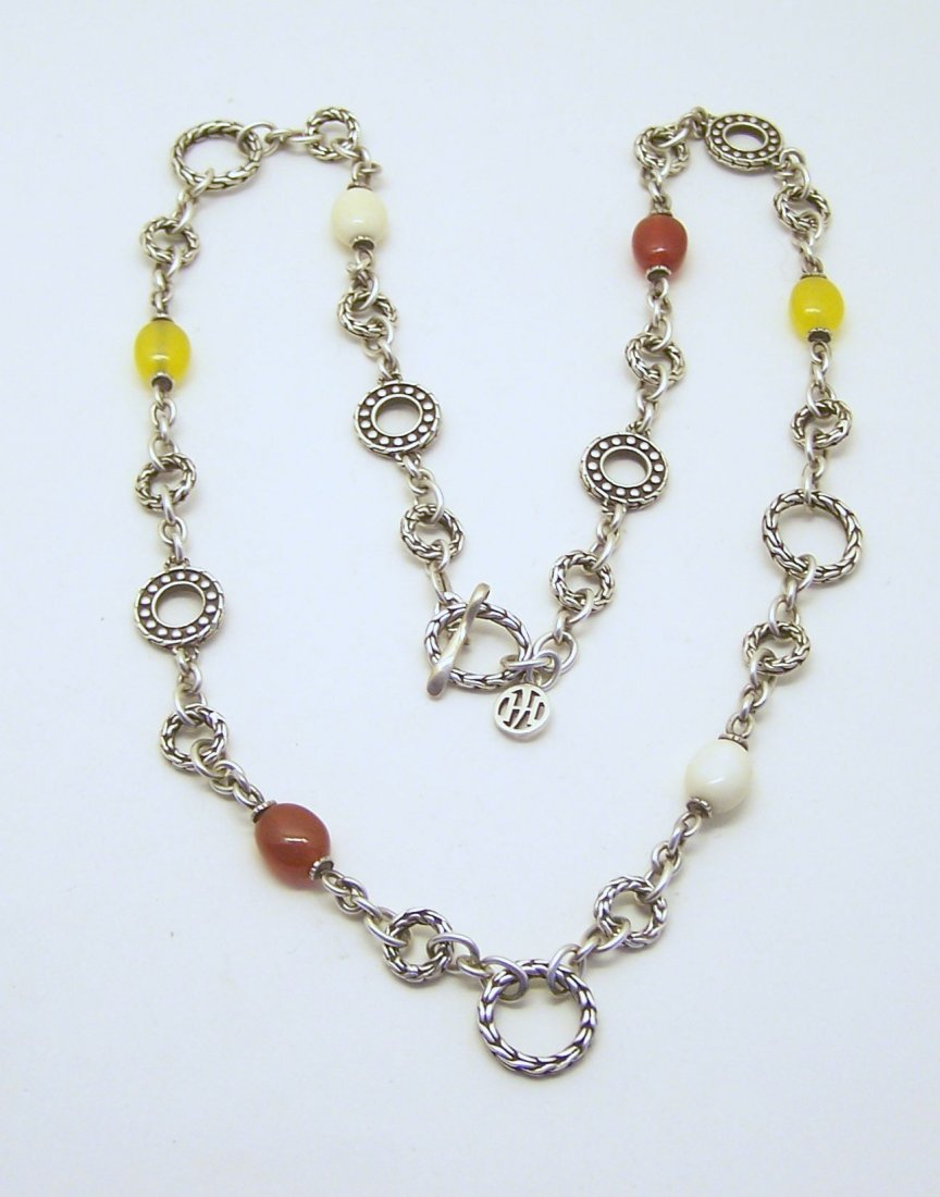 JOHN HARDY sterling bulan sautior sunset gem necklace: measures 23" long by 9/16" wide, crafted with gemstones, weights 35.7 grams, in good condition, the clasp was replace but the necklace is John Hardy