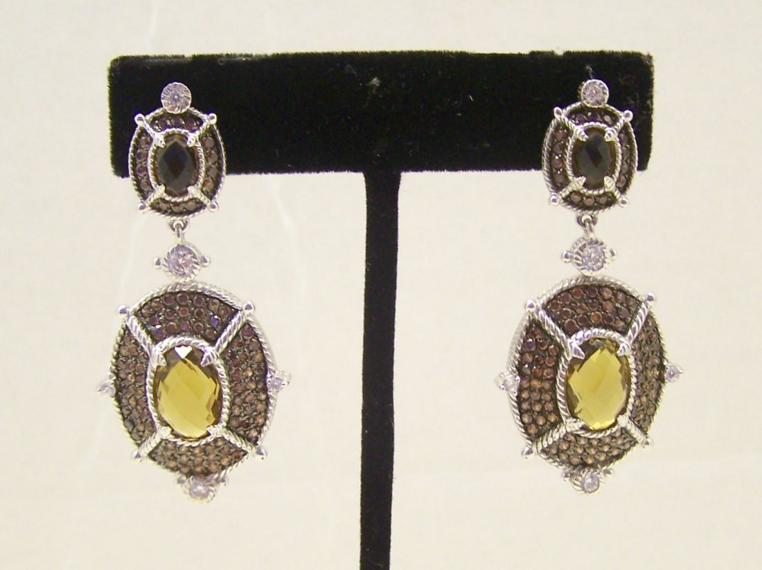 JUDITH RIPKA sterling silver cz drop earrings: measures 2" long by 15/16" wide, weights 17.4 grams, in great condition