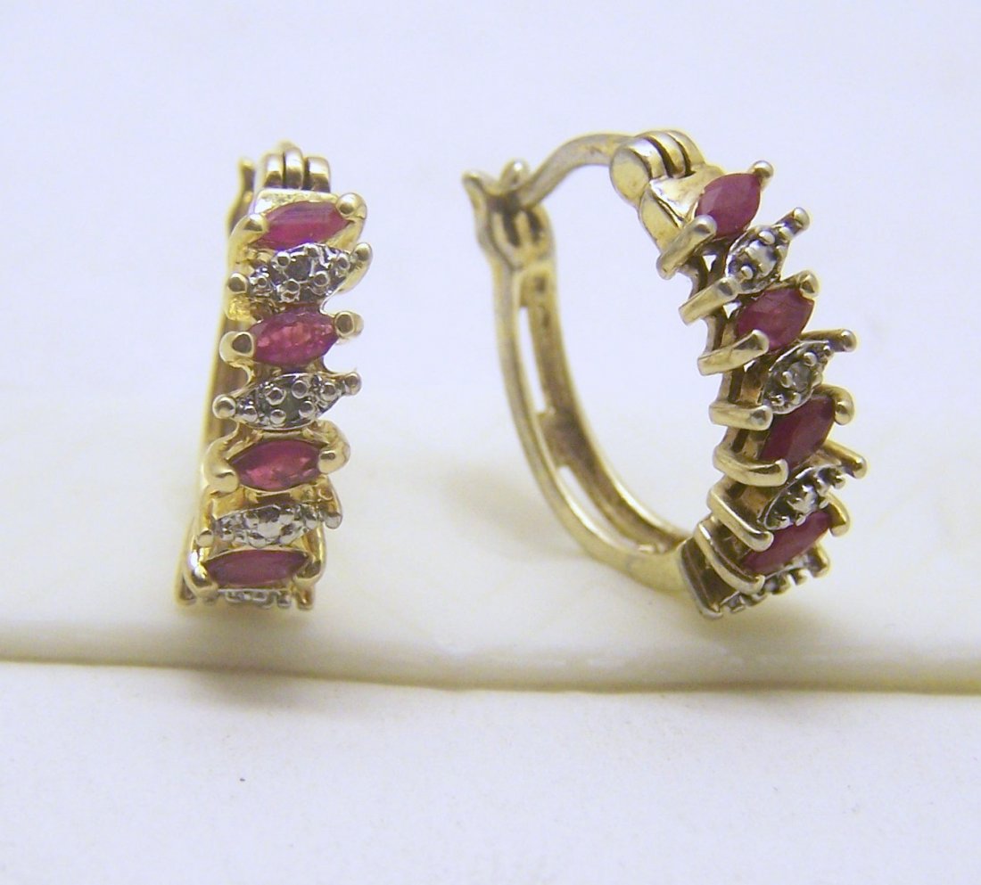 ROSS SIMONS sterling silver ruby earrings: measures 11/16" long by 3/16" wide, weights 3.8 grams, in good condition