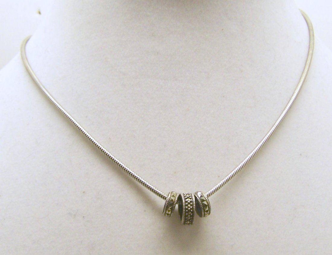 JUDITH JACK sterling silver marcasite necklace: measures 16 1/8" long, weights 11.6 grams, in good condition