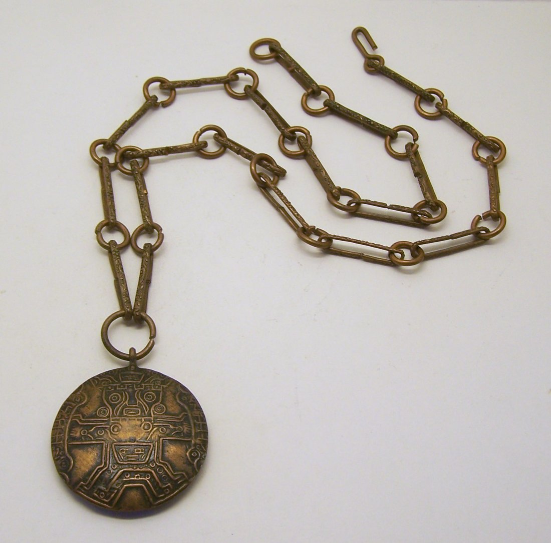 vintage inca copper necklace: measures 28" long, weights 57 grams, in good condition