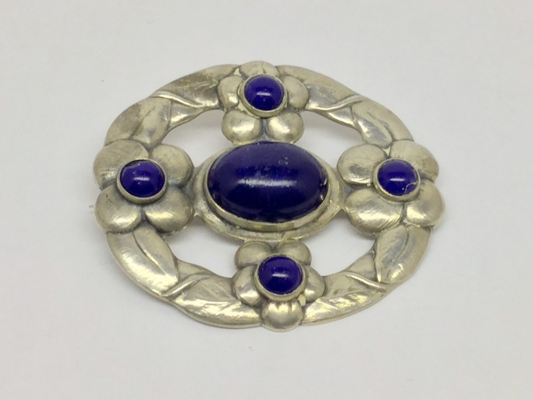 CLEMENT BERG oslo 830 silver lapis lazuli brooch pin: measures 2 1/4" long by 1 15/16" wide, weights 18.4 grams, in good condition