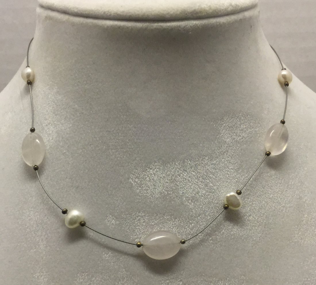 silpada sterling silver pearl necklace: measures 16" long crafted 7mm pearl & 12mm moonstone, in good condition