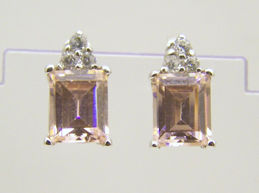 WS sterling silver cz earrings: measures 5/8" long by 3/8" wide, weights 5.3 grams, in good condition