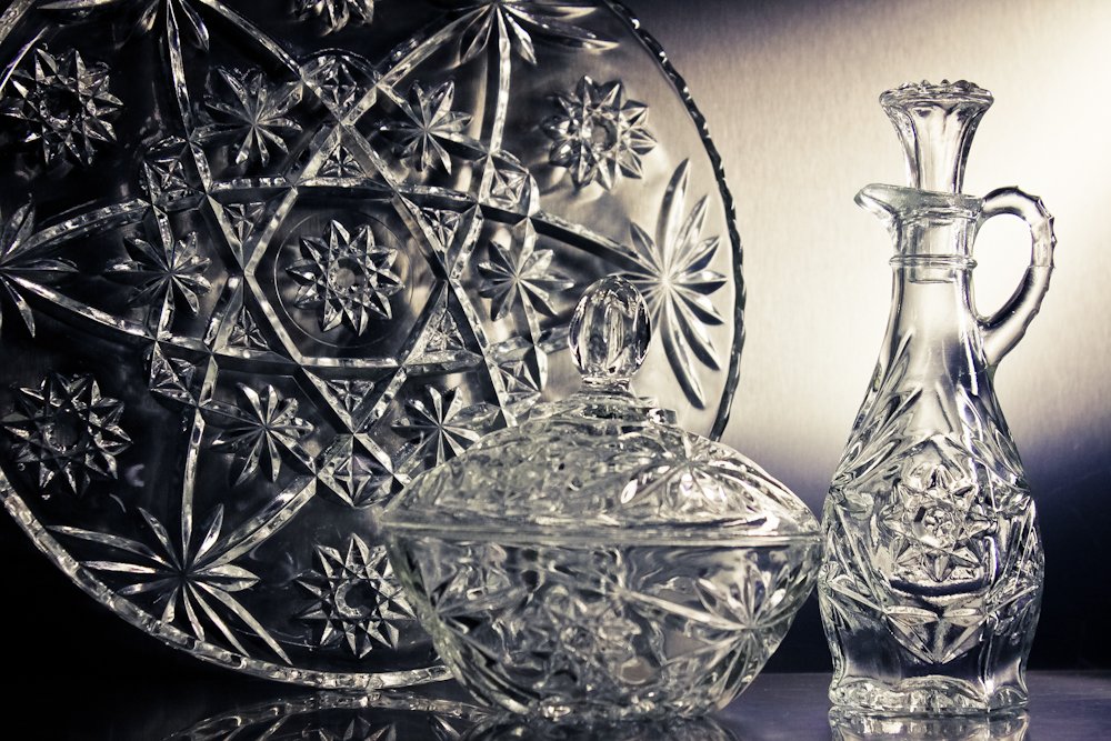 Cut Glass Lot Serving Tray Cruet & Covered Sugar Candy: Cut Glass Lot Serving Tray Cruet & Covered Sugar Candy Dish Bowl Pattern Molded Pressed Glassware