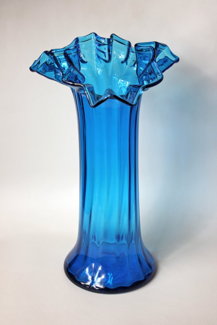 Tall Blenko Glass Ruffled Vase 13" x 6": Tall Blenko Glass Ruffled Vase 13" x 6"