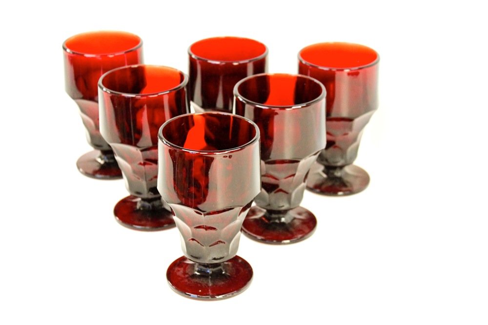 Antique Ruby Red Glassware Set of Glasses (6) 5.5"tall: Antique Ruby Red Glassware Set of Glasses (6) 5.5"tall