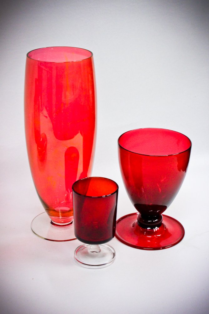 Red Ruby Glass Collection Compote Vase Shot Glass: Red Ruby Glass Collection Compote Vase Shot Glass Luminarie 10''tallest