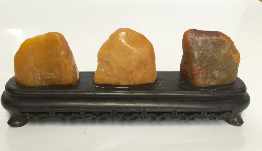 Group of three soapstone boulder with stand. Qing (1 of 9)