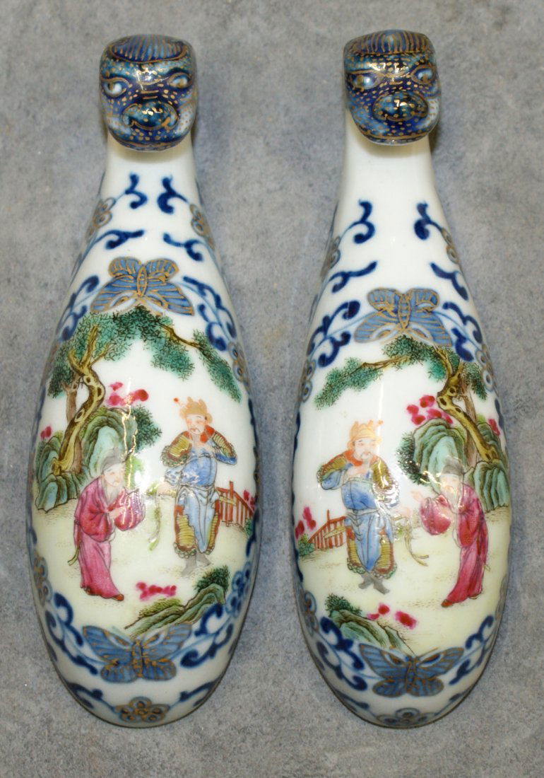 Pair of famille rose belt hook. Qing Jiaqing Mark.: Pair of famille rose belt hook. Qing Jiaqing Mark. Length 4 1/2 inches (11.4 cm.0