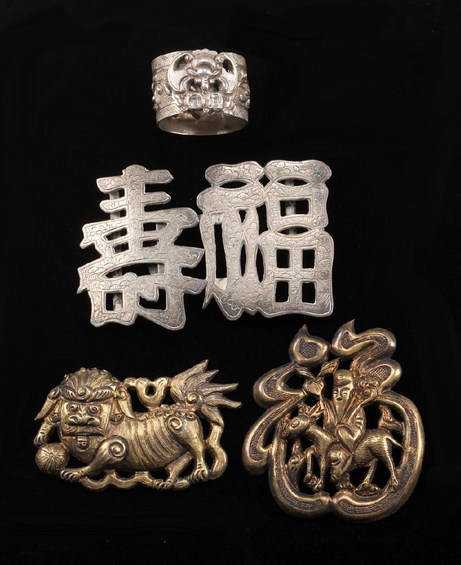 Four Pieces Chinese 19th C. Export Sterling Jewelry (1 of 13)
