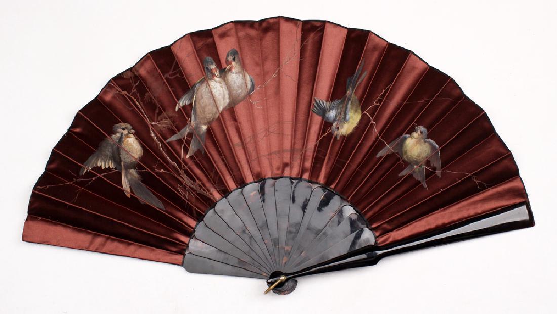 Asian Painted Satin and Tortoise Shell Fan (1 of 4)