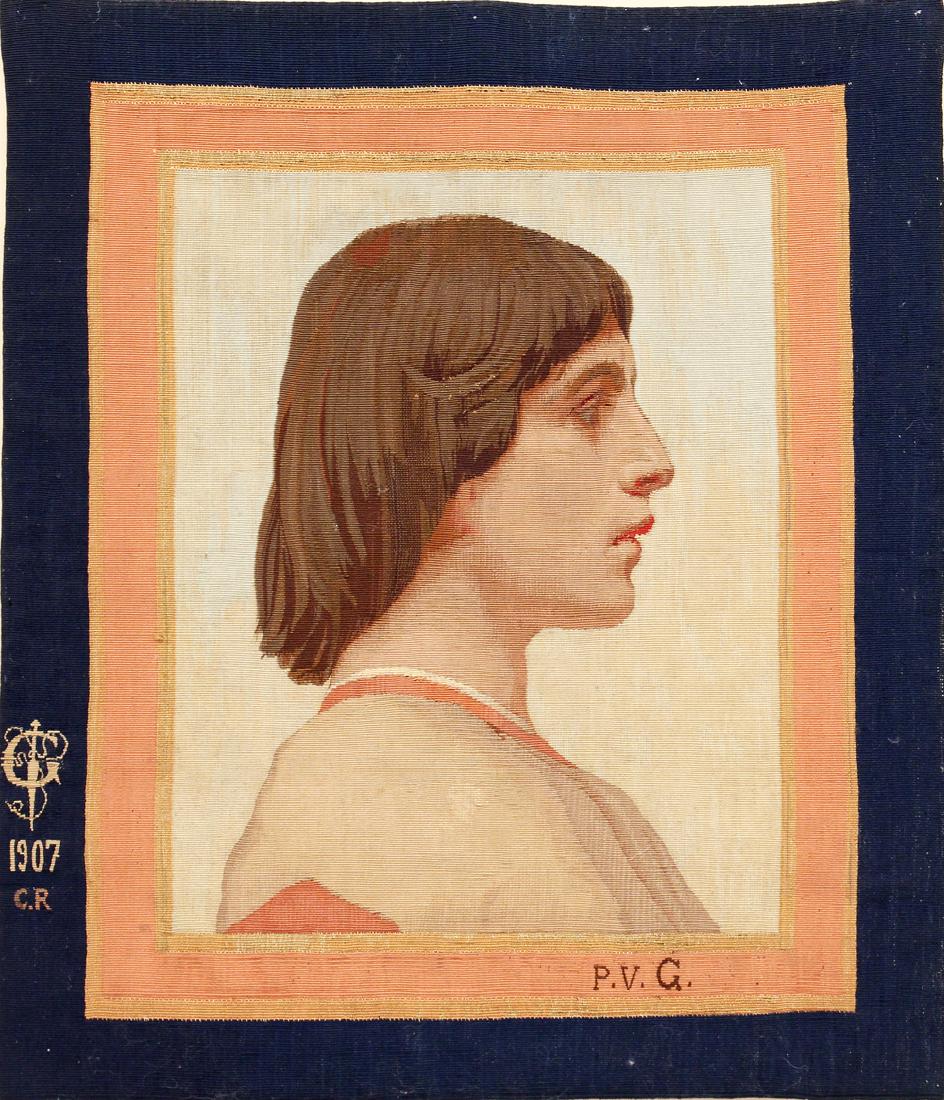 English Arts & Crafts Portrait Tapestry On Linen. (1 of 4)