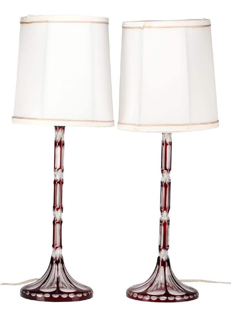 Pair of Bohemian Ruby Cut to Clear Table Lamps (1 of 4)