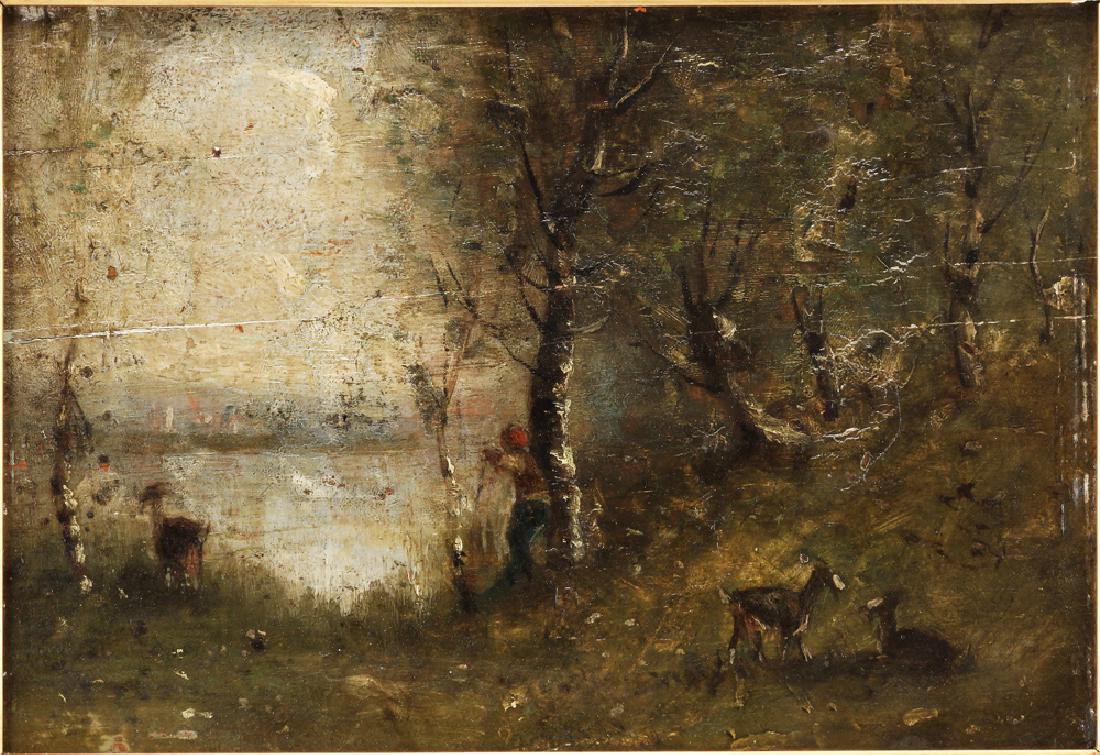 French 19th C. Style of Corot, Barbizon School Oil on (1 of 9)