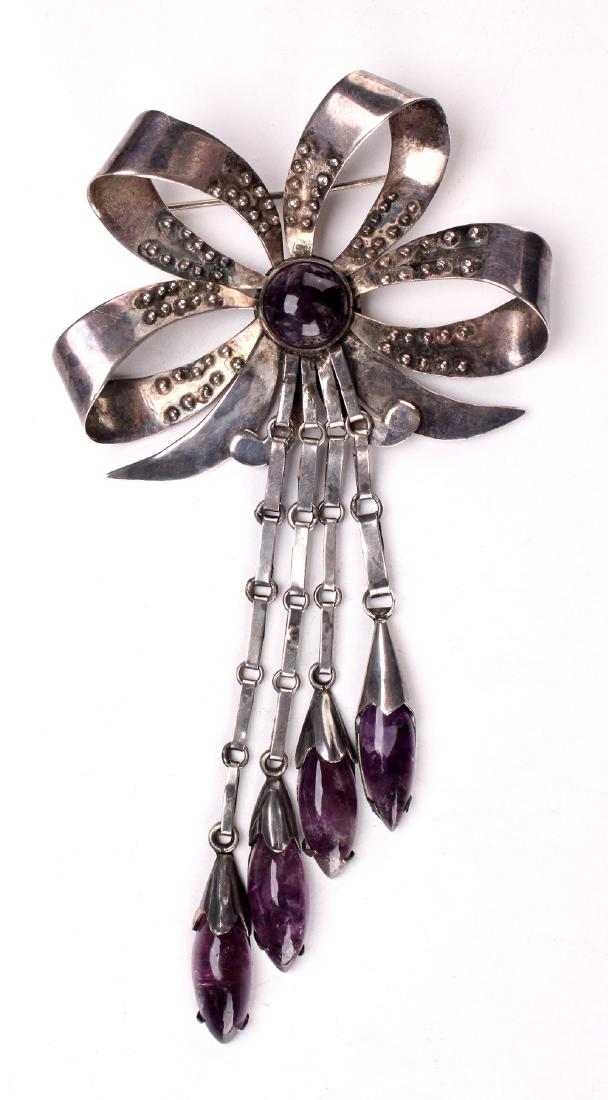 Mexican Sterling and Amethyst Bow Brooch (1 of 5)