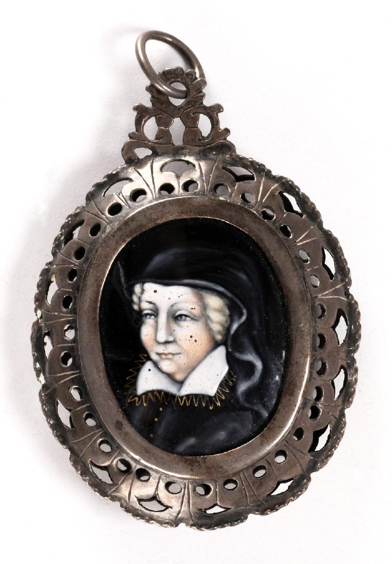 Spanish 17th / 18th C.  Porcelain and Silver Pendant (1 of 5)