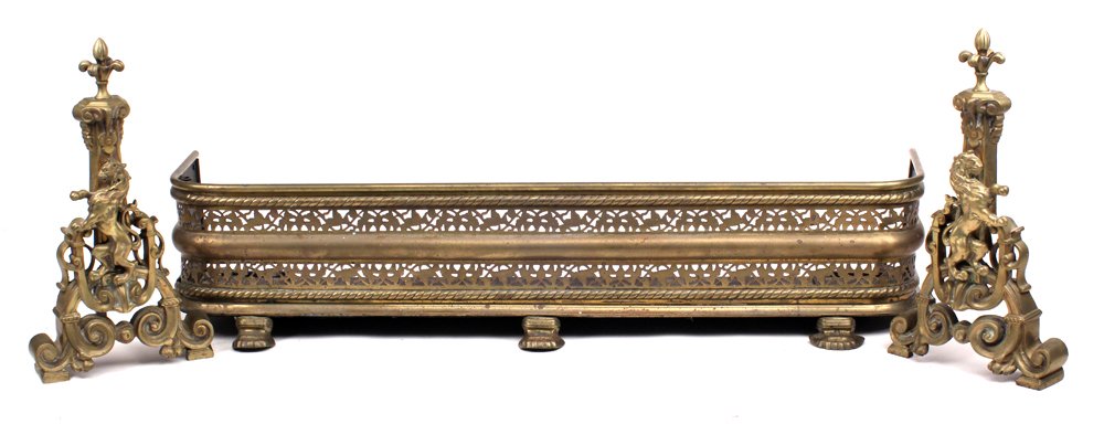 English 19th C. Brass Fender and Andirons (1 of 8)