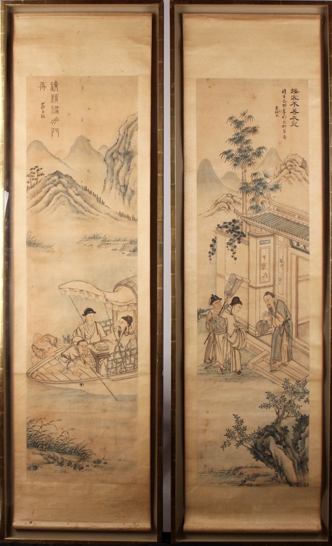 Pair of Chinese 20th C. Ink & Color on Silk Scrolls (1 of 7)