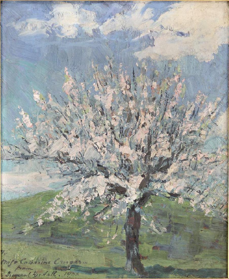 William Sargent Kendall NA (American 1869-1938) Oil on: Signed lower left: For Mrs. Cathernine Crough? from Sargent Kendall. Framed. Shipping weight: 3 1/2 lbs. Sight: 15 3/8 x 12 3/4 inches. Kendall, who studied with Thomas Eakins in Brooklyn and Philadel