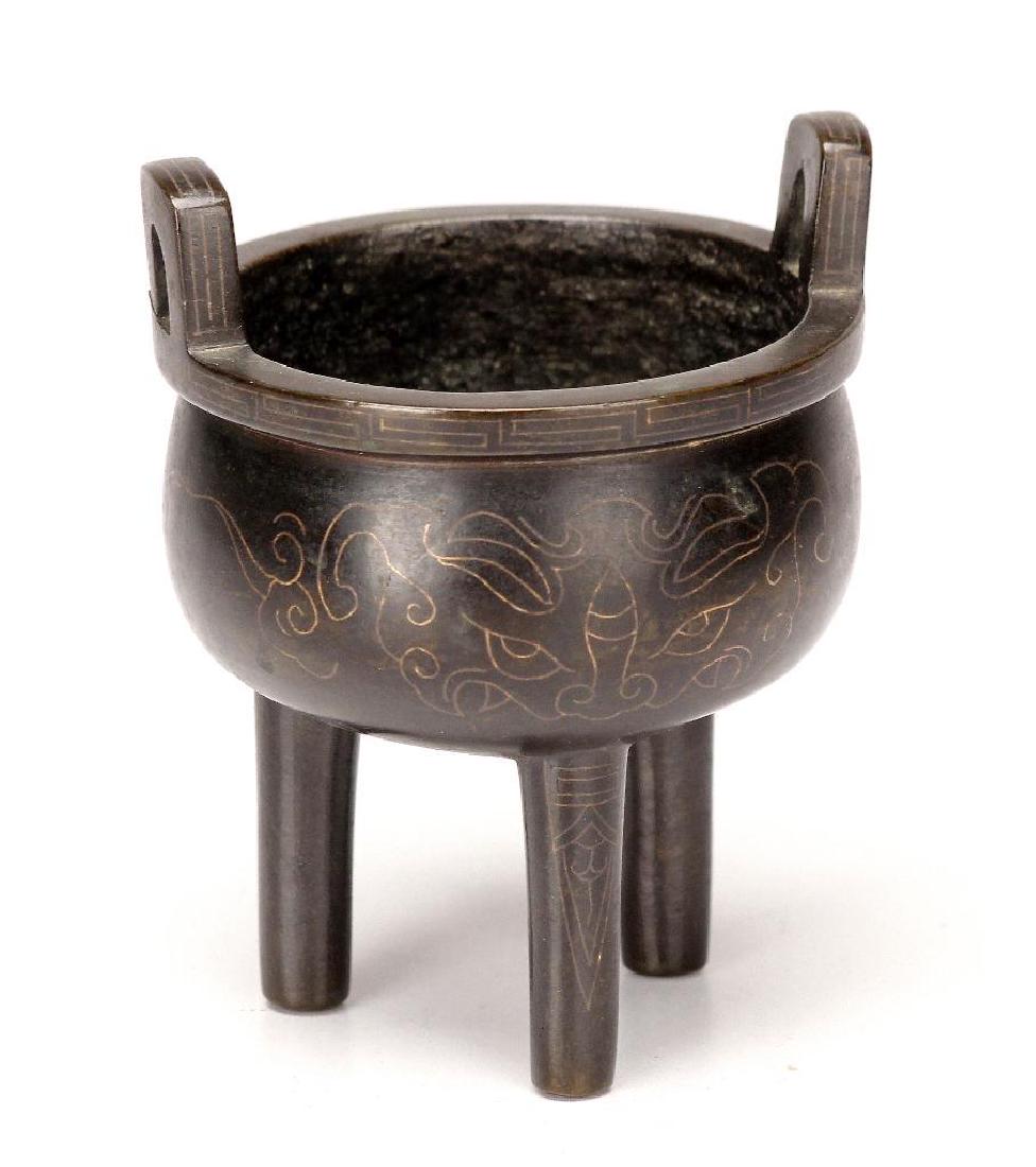 Chinese Qing Dynasty Inlaid Bronze Censer (1 of 11)