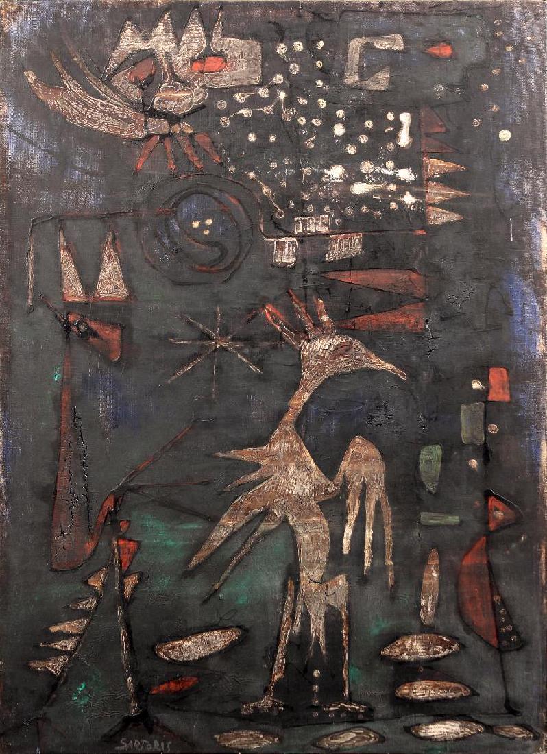 Alberto Sartoris (Italian/Swiss b. 1901) Oil on Canvas: Artist signed lower left: Sartoris. Framed. Alberto Sartoris was an acclaimed architect who was a member of the Italian Futurist Artist and exhibited in the 1932 Italian Futurist Artist Exhibition. Me
