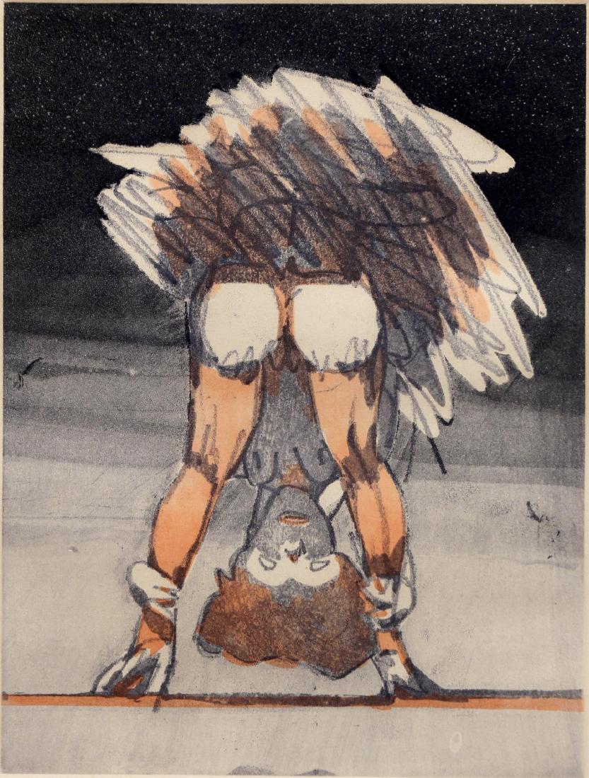 Illegibly Signed Hand Colored Etching: Size: Image: 12 1/2 x 9 1/2; Paper: 25 1/2 x 19 3/4; Frame: 30 3/4 x 24 1/2 inches. Weight: 8 1/4 lbs. Condition: Excellent.